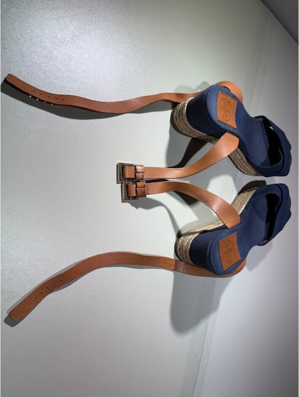 Tory Burch Navy Canvas Espadrille Wedge Sandals - Picture 9 of 9